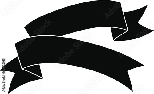 Set of 2 black ribbon banners vector
