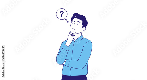 Man with Question Mark Pondering, Thinking, and Seeking Answers