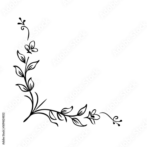 Elegant black and white floral corner design, perfect for decorative borders and embellishments