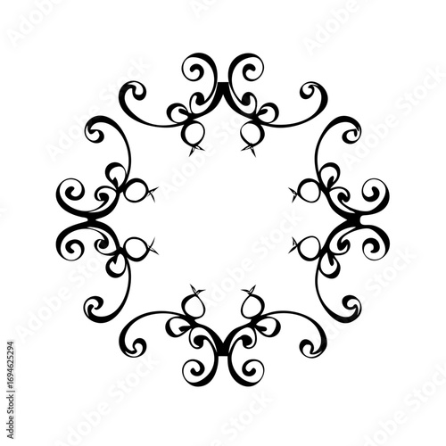 Elegant Black Swirl Frame with Ornate Floral Motifs and Decorative Scrollwork
