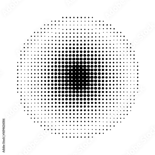 Visual representation of a radial halftone gradient, forming a mesmerizing dot matrix circle for abstract concepts