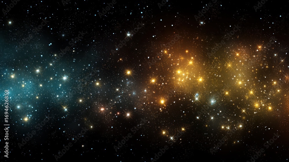 Naklejka premium Blue and orange cosmic background with glowing stars and nebula in deep space representing the universe and galaxy