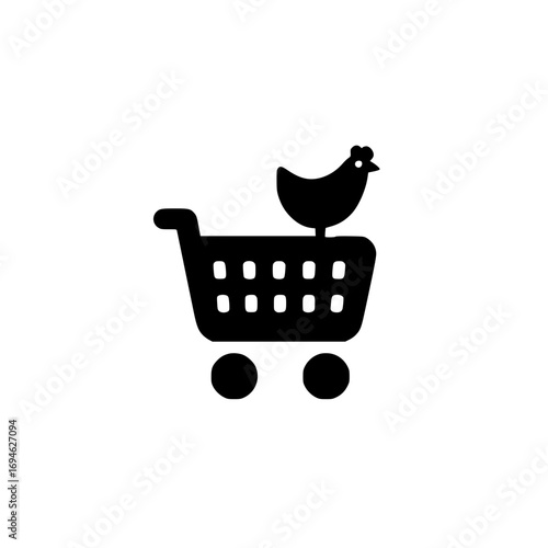 Chicken icon in shopping cart vector for online farm store and agricultural marketplace design