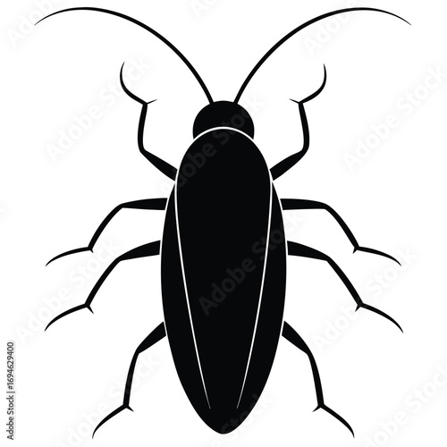 Black cockroach vector illustration, pest control, insect silhouette drawing, roach graphic design art