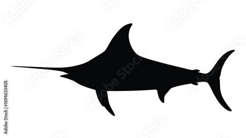Isolated black marlin fish silhouette vector illustration for fishing logo and ocean life art