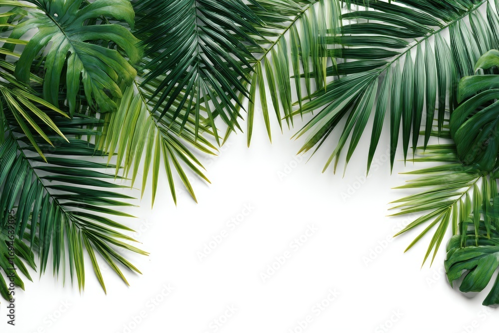 Fototapeta premium Tropical leaves frame on white