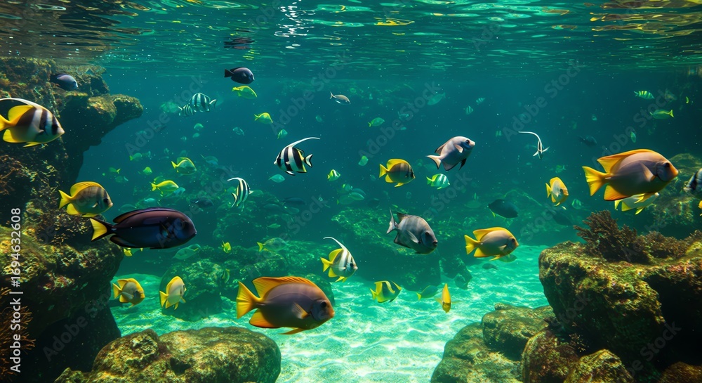 Fototapeta premium Coral reef with diverse tropical fish