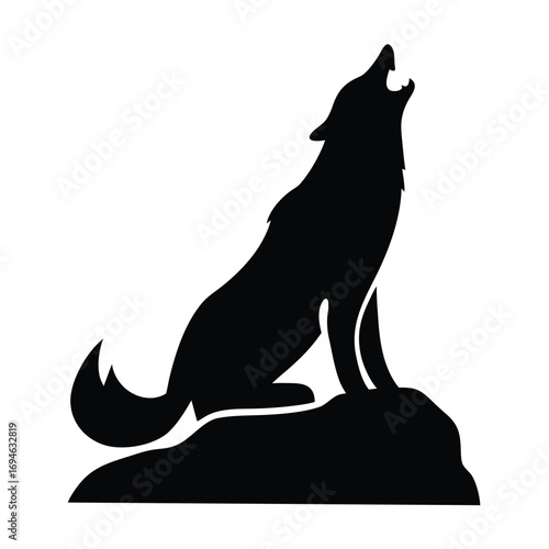 Black silhouette howling wolf vector illustration wildlife animal predator design graphic art image