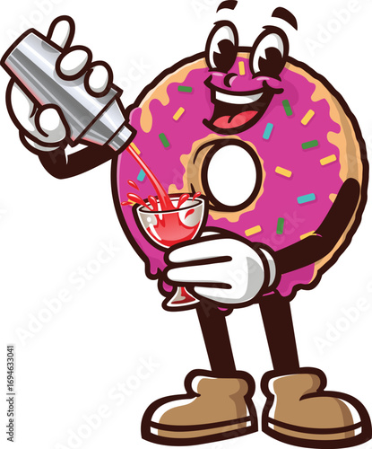 Donuts mascot cartoon making a cocktail
