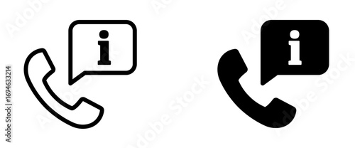 Phone and Info icon. Telephone with Information sign