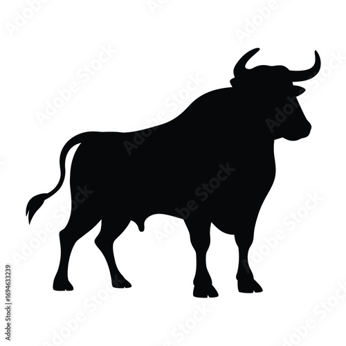 Black bull silhouette vector illustration for taurus zodiac sign and spanish bullfighting designs and art
