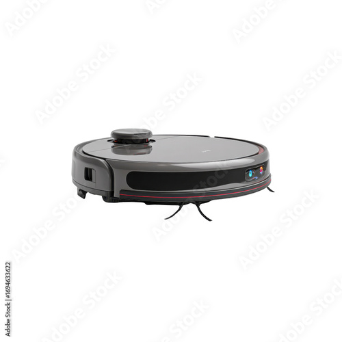 Sleek Grey Robotic Vacuum Cleaner on White Background
