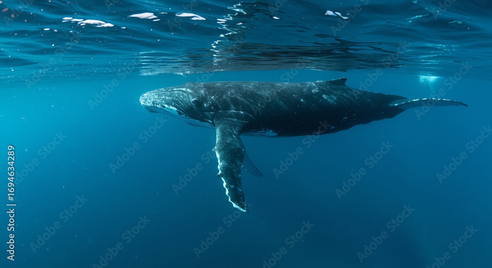Fototapeta premium Humpback whale swimming underwater in ocean