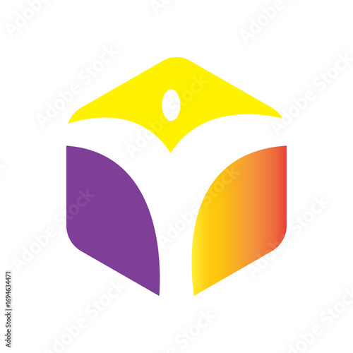 Abstract colorful geometric shape with a humanlike figure inside