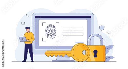 Digital security concepts illustrating biometric authentication and access control measures