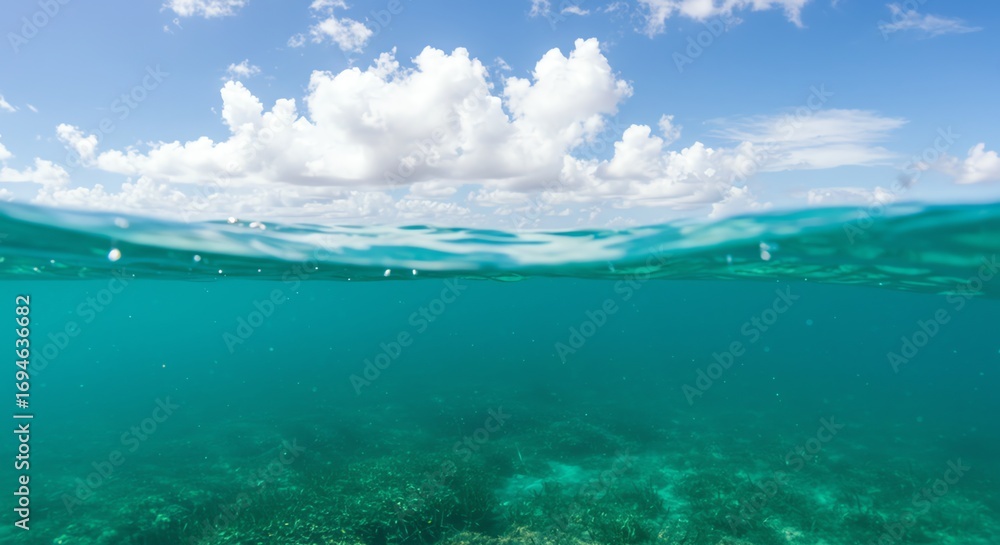 Fototapeta premium Ocean water surface and sky with clouds