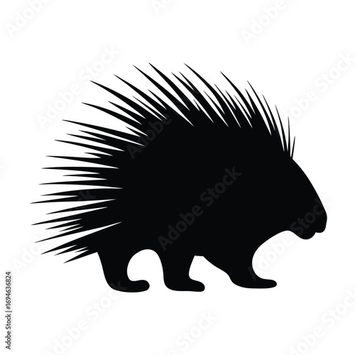 Porcupine silhouette vector illustration of north american rodent with sharp quills isolated art