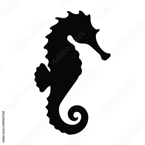 Black seahorse silhouette vector illustration for sea life animal marine biology design element