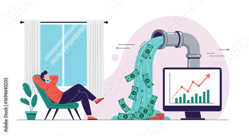Passive income stream generating wealth while relaxing on a chair