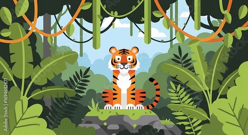 Tiger in Lush Jungle Habitat.