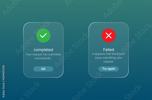 Notification Success and error message liquid glass ui 