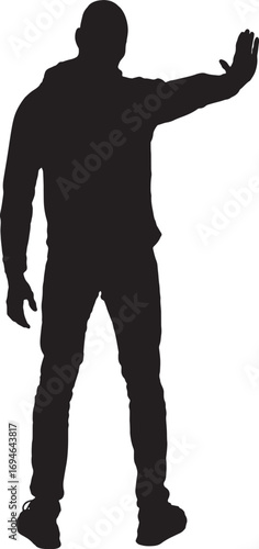 vector,silhouette of back view of a man showing stop sign