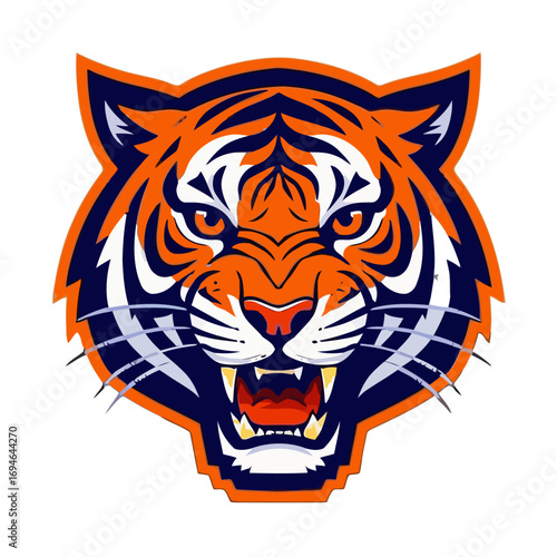 Vector art of angry tiger head, a fierce mascot with orange and black stripes, showcasing its power and intensity in a vector illustration