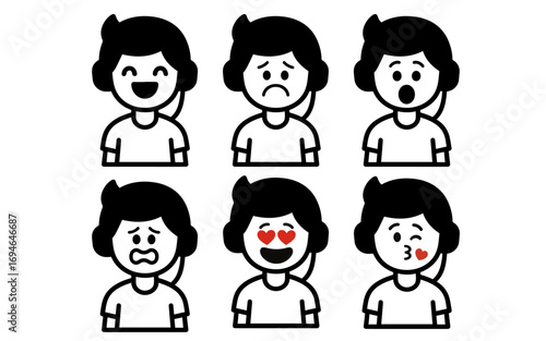 set character teenager in headphones with emotion vector
Vector set character with emotions joy, sadness, satisfaction, anger, love, kiss