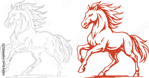 Horse. Year of the Horse. Vector file. Fiery mane. Fire element.