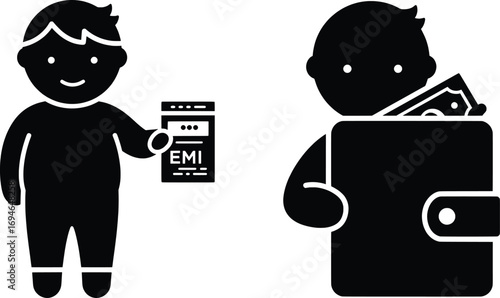 Financial Planning, Subject: Child with Loan Document, Location: Home, Content Type: Vector Illustration, Environment: Indoor, Viewpoint: Straight-On, Concept: Vector Image of Financial Literacy