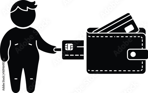 Obese Person Using Credit Card at Wallet, Digital Illustration, Urban Environment, Vector Art Concept, Modern Lifestyle