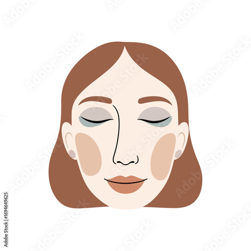 Illustration of a woman with closed eyes and brown hair on a white background simple face design