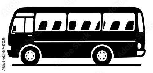 Black and white illustration of a passenger bus icon in a minimalist style on a white isolated background. Vector graphics. EPS.