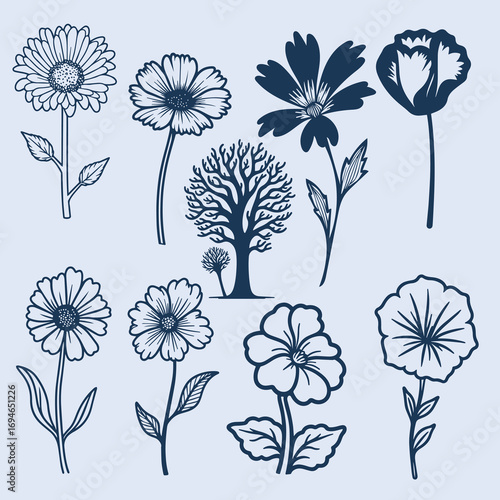 Hand Drawn Flat Design Flower Silhouettes