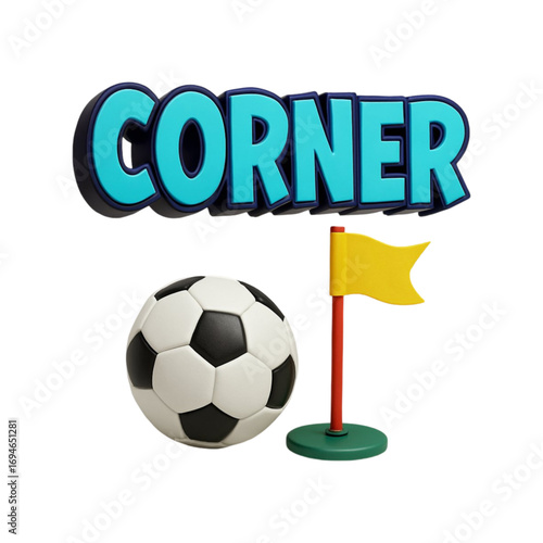 Soccer ball and corner flag with the word corner