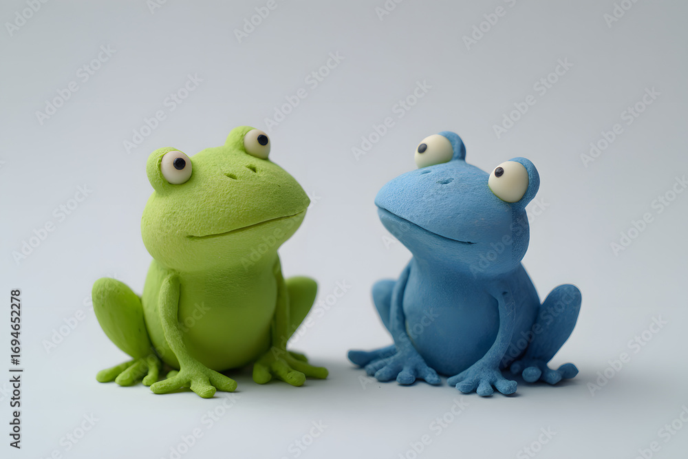 Fototapeta premium two plasticine frogs on a white background