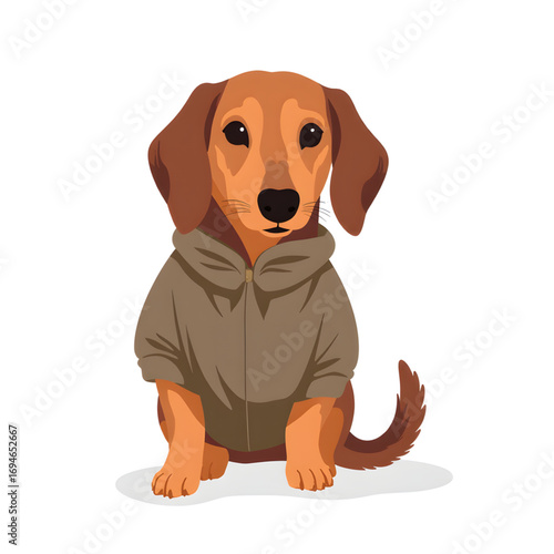 Cartoon dog wearing a hoodie sitting on a transparent background,