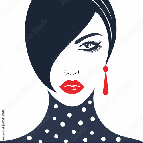retro polka-dot pompadour logo for revitalizing facial tonic packaging and salon decor