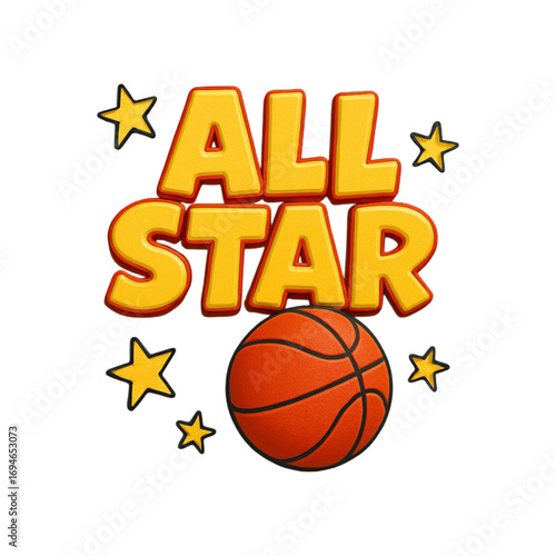 Basketball all star text with stars and ball