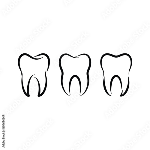 Three stylized tooth outline icons representing dental health and oral hygiene concepts vector