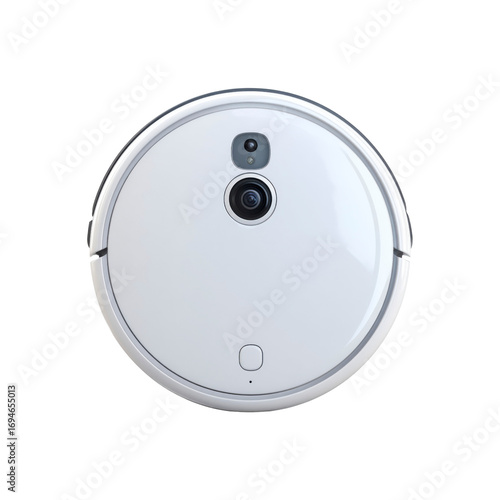 Top View of a Modern White Smart Robotic Vacuum Cleaner