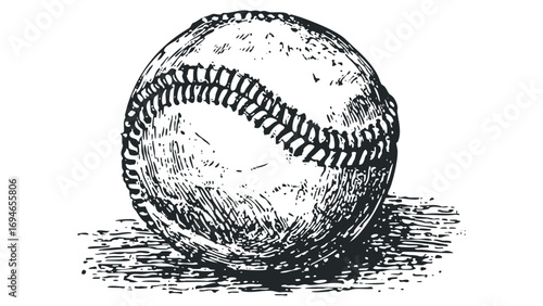 Vintage Baseball Object Textured Sketch on White. Vector hand drawn illustration