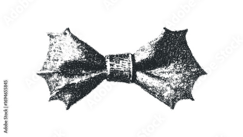 Textured black bowtie on transparent background. Vector hand drawn illustration