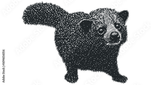 Small mammal with bushy tail in textured graphic style. Vector hand drawn illustration