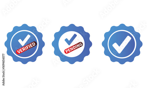 Blue Verified badge icon set. Set of check mark icons. Blue tick social media. Badge check icon. Verify icon stamp. Collection of different style