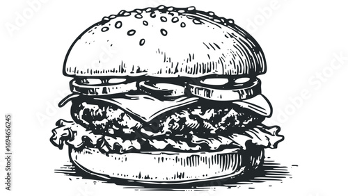 Hand Drawn Burger Transparent Background Food Illustration. Vector hand drawn illustration