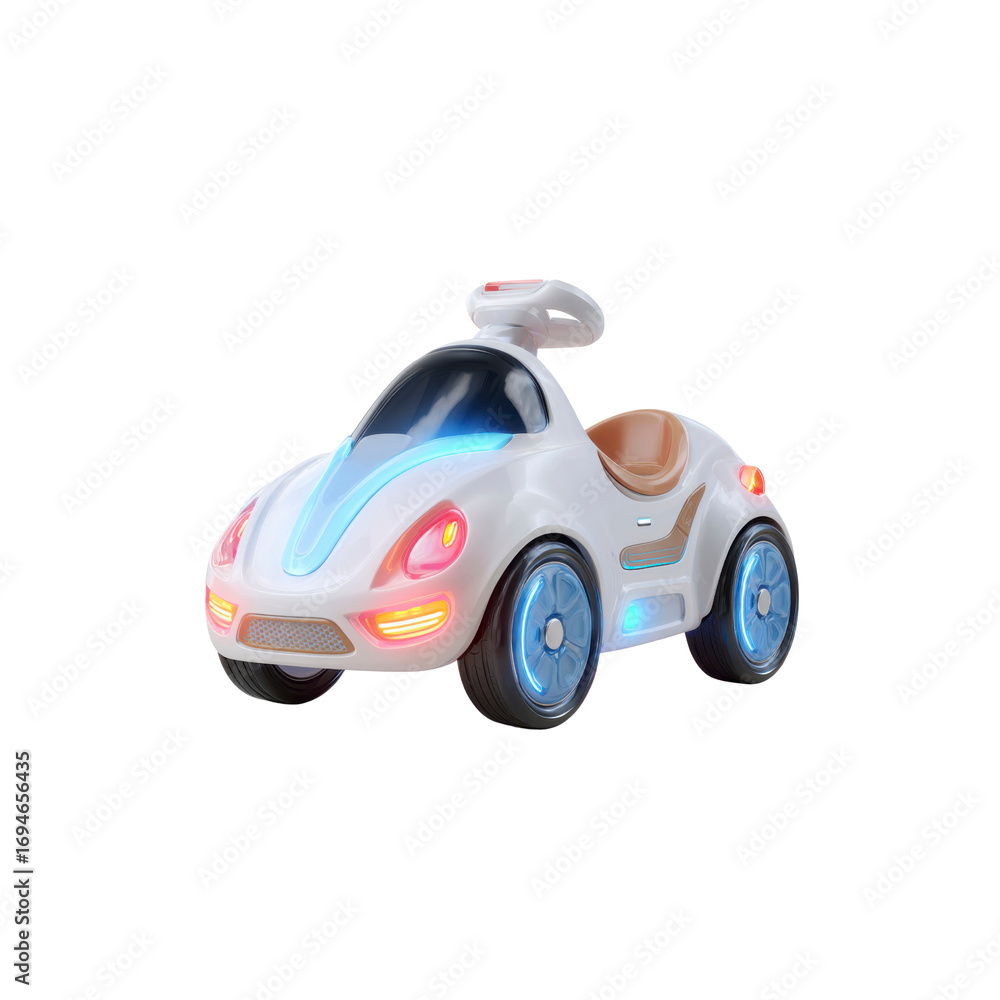 Fototapeta premium Modern White Toy Ride-on Car with Lights for Kids