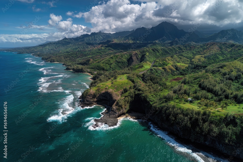Fototapeta premium Coastal mountain range aerial view