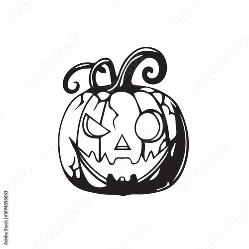 Spooky hand-drawn jack-o'-lantern illustration for Halloween celebration, perfect for autumn decorations, party invitations, and seasonal designs with a creepy yet festive vibe