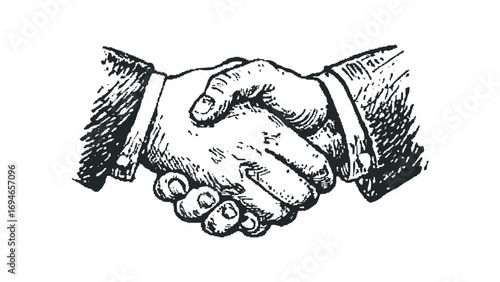Two hands shaking image on transparent background. Vector hand drawn illustration
